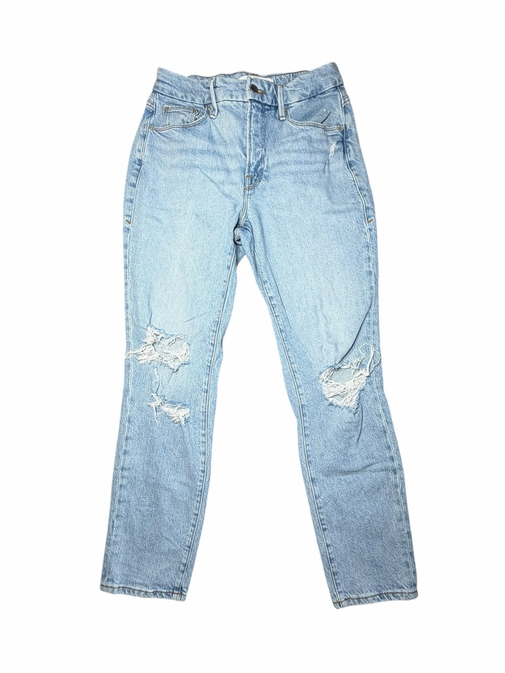 Zara x Good American Distressed Straight Leg Jeans Size 6 Light Wash Denim